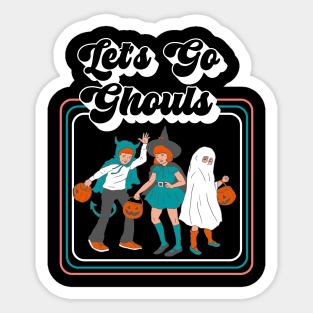 Let's Go Ghouls, Cute Retro Trick or Treaters Sticker